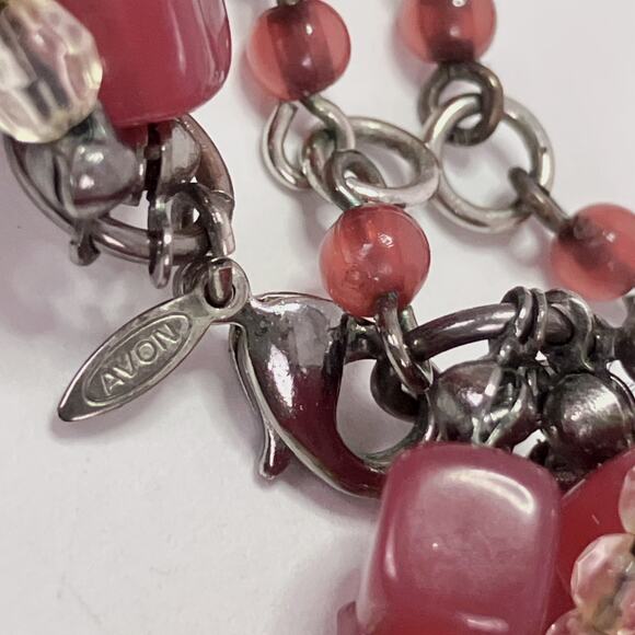 VTG Signed Avon Multistrand Red Bead Rhinestone Statement Necklace Unique Retro - Picture 9 of 11